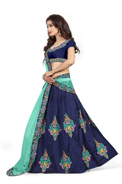 Eralook taffeta sartin Blue Butta lehengha choli for women(free size, BLUE)