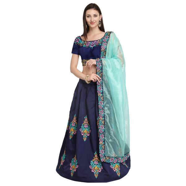 Eralook taffeta sartin Blue Butta lehengha choli for women(free size, BLUE)