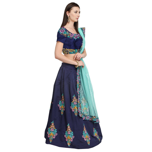 Eralook taffeta sartin Blue Butta lehengha choli for women(free size, BLUE)