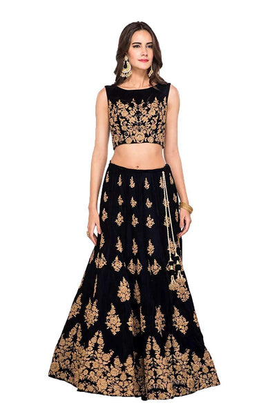 Eralook taffeta sartin Black lehengha choli for women(free size, BLACK)