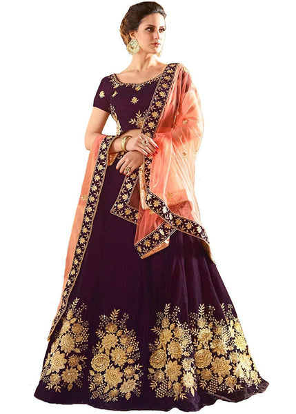 Eralook taffeta Wine Gulabo lehengha choli for women(free size, Multicolour)