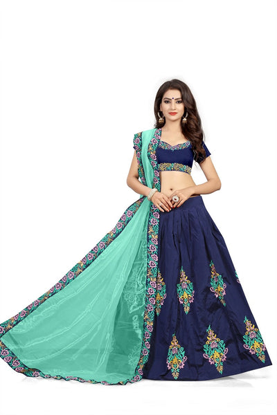 Eralook taffeta sartin Blue Butta lehengha choli for women(free size, BLUE)