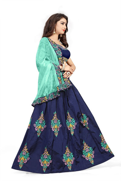 Eralook taffeta sartin Blue Butta lehengha choli for women(free size, BLUE)