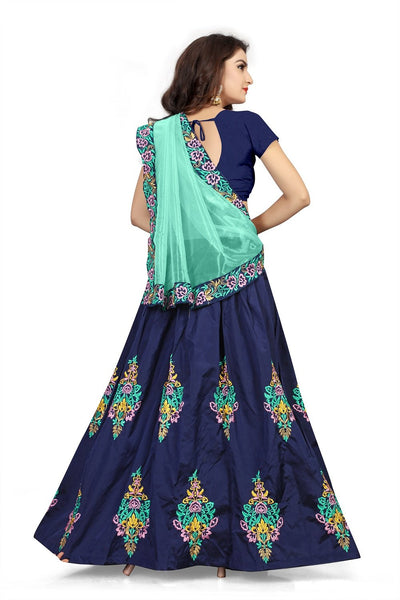 Eralook taffeta sartin Blue Butta lehengha choli for women(free size, BLUE)