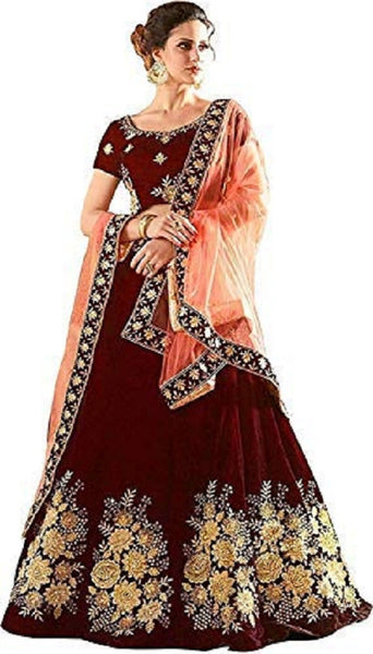 Eralook taffetaa Maroon Gulabo lehengha choli for women(free size, Multicolour)