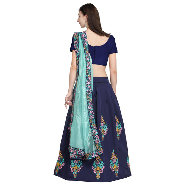 Eralook taffeta sartin Blue Butta lehengha choli for women(free size, BLUE)