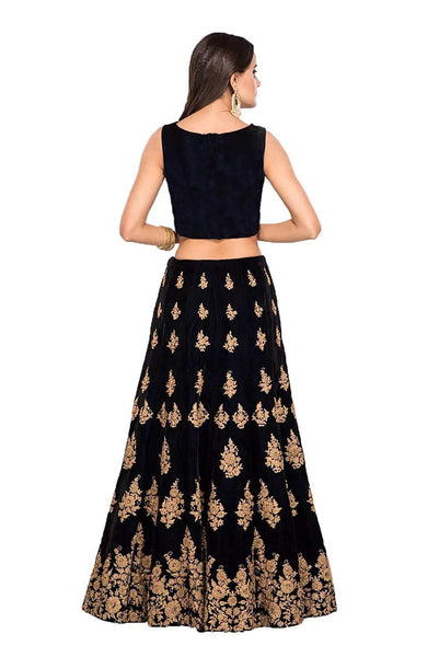 Eralook taffeta sartin Black lehengha choli for women(free size, BLACK)
