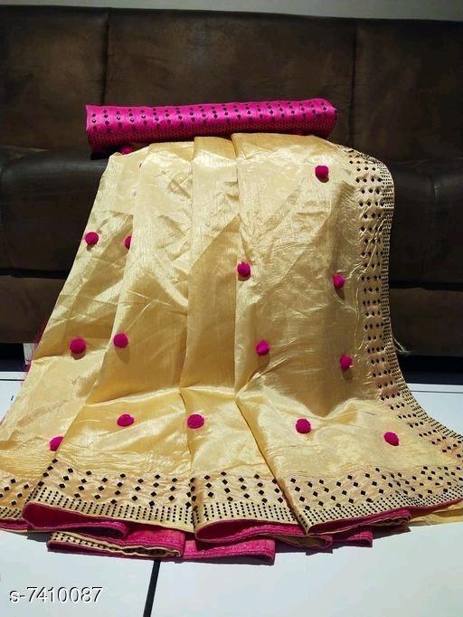 Indiansaari Present  Beautiful Zoya silk Pompom  saree for women