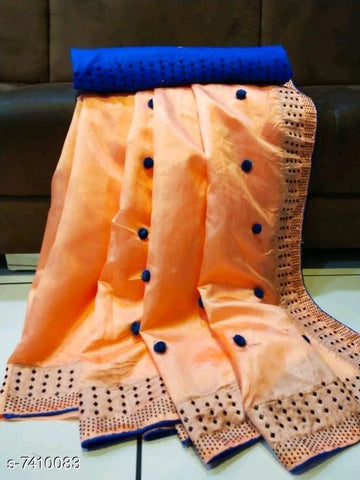 Indiansaari Present  Beautiful Zoya silk Pompom  saree for women