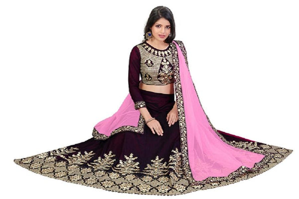 Eralook taffeta Sona Wine lehengha choli for women(free size, Multicolour)