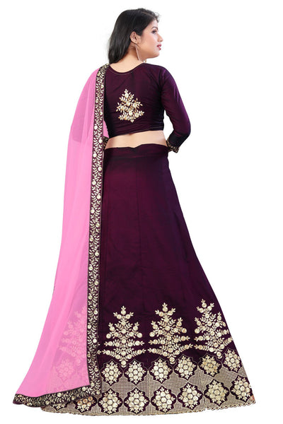 Eralook taffeta Sona Wine lehengha choli for women(free size, Multicolour)