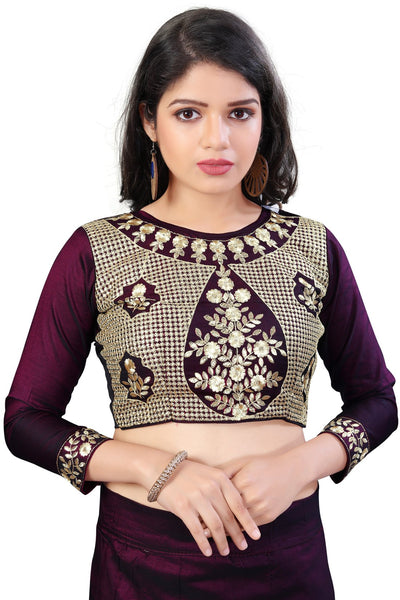 Eralook taffeta Sona Wine lehengha choli for women(free size, Multicolour)