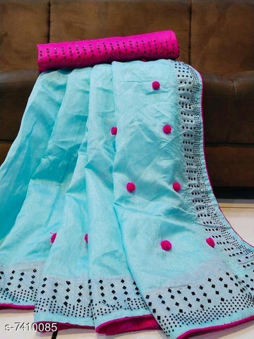 Indiansaari Present  Beautiful Zoya silk Pompom  saree for women