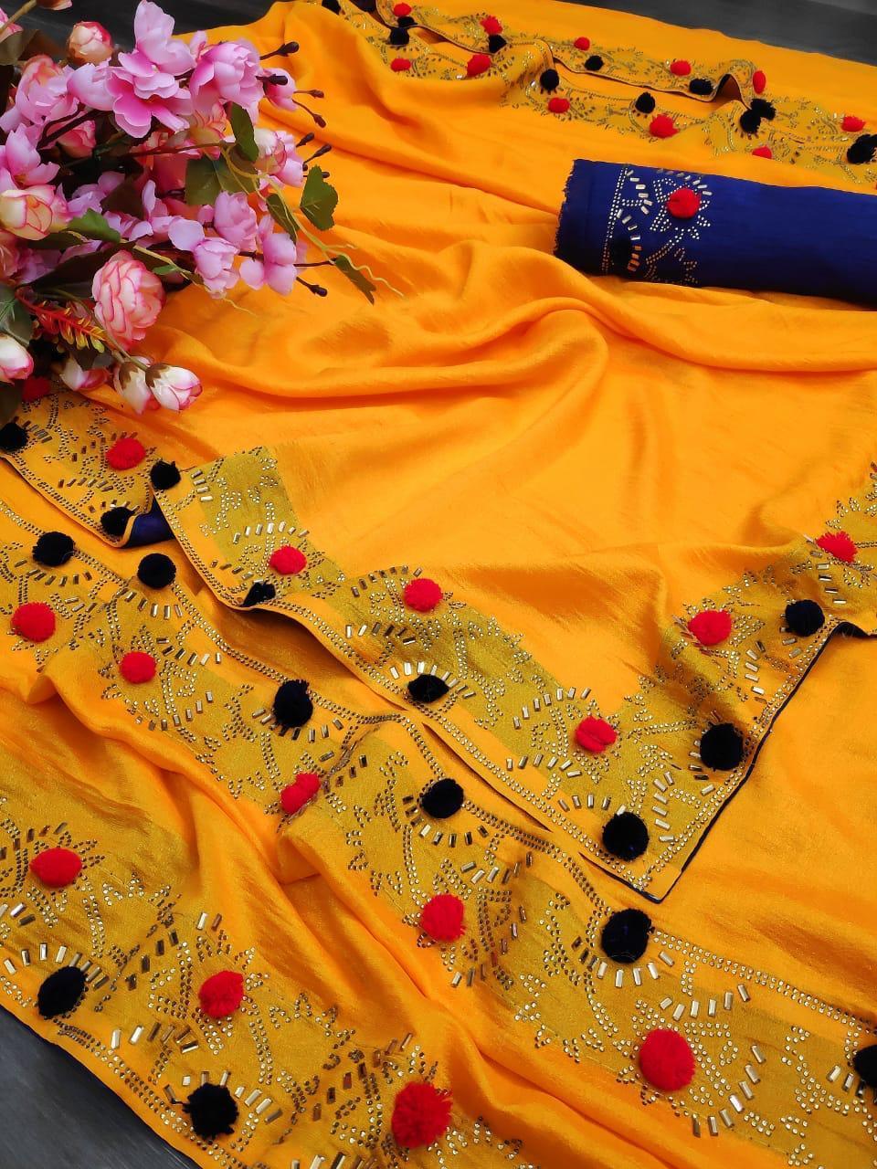 Indiansaari Present  hot fix pum pum work saree for women