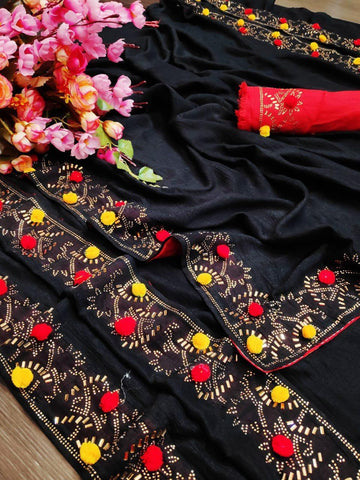 Indiansaari Present  hot fix pum pum work saree for women