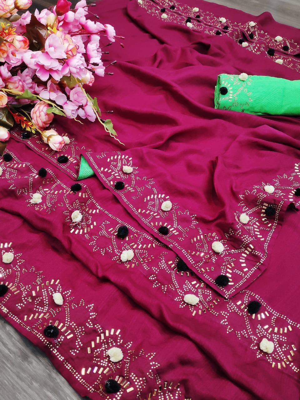 Indiansaari Present  hot fix pum pum work saree for women