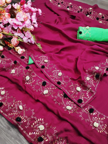 Indiansaari Present  hot fix pum pum work saree for women