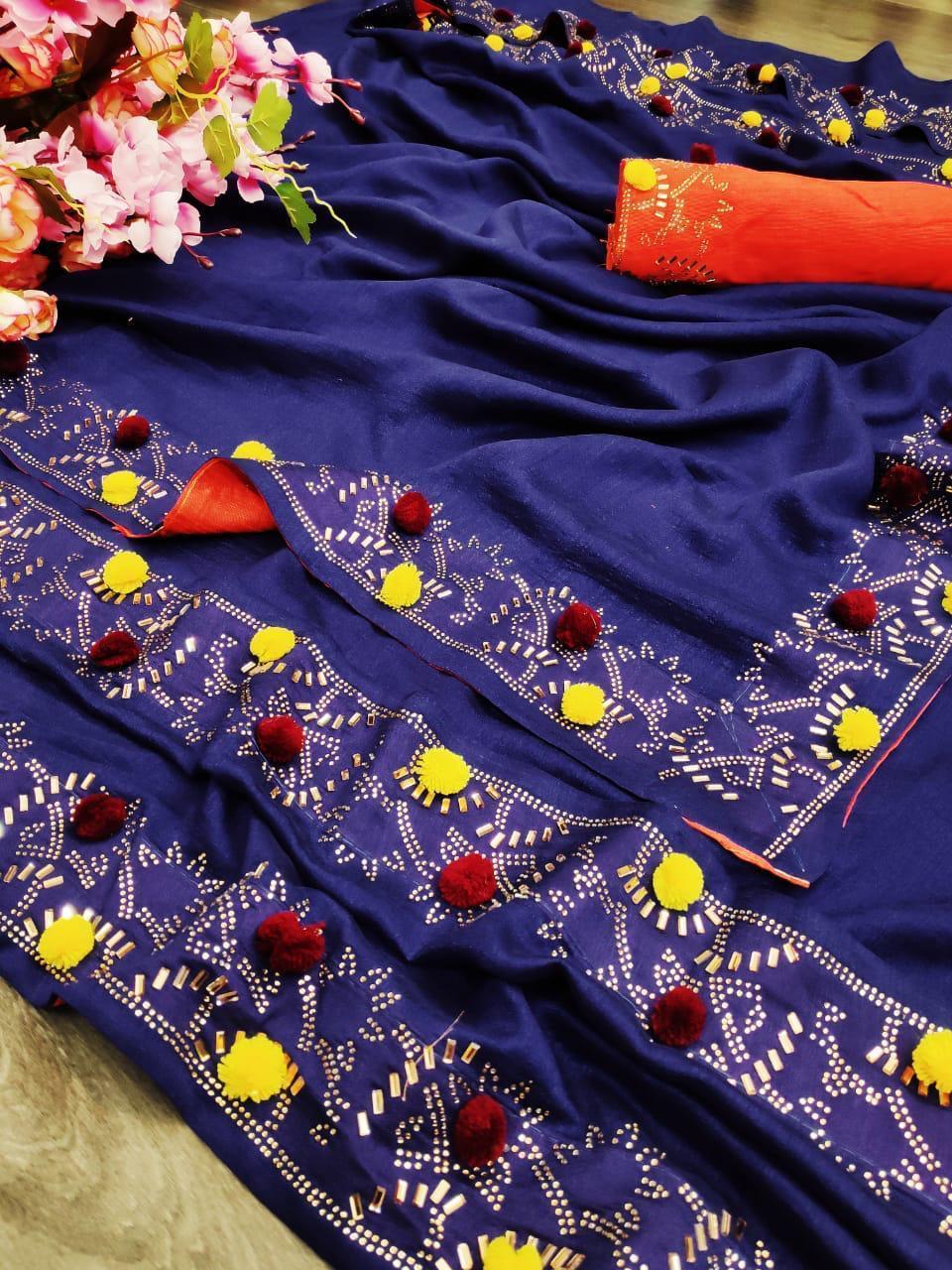 Indiansaari Present  hot fix pum pum work saree for women