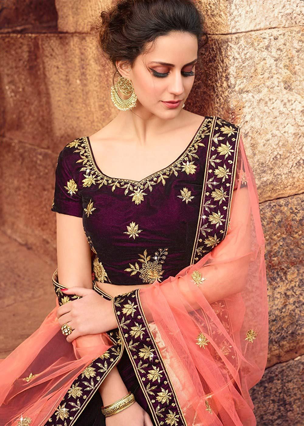 Eralook taffeta Wine Gulabo lehengha choli for women(free size, Multicolour)