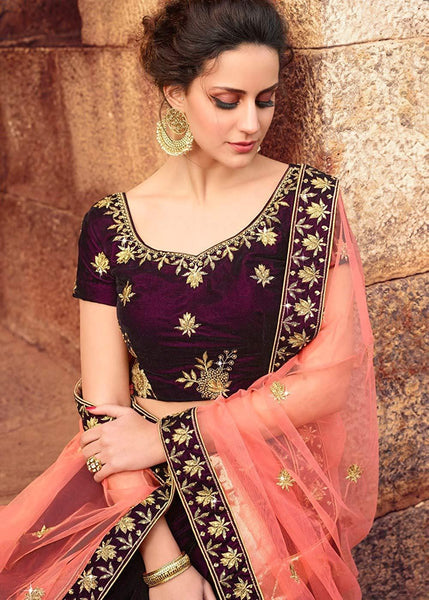 Eralook taffeta Wine Gulabo lehengha choli for women(free size, Multicolour)