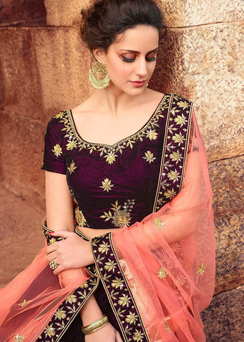 Eralook taffeta Wine Gulabo lehengha choli for women(free size, Multicolour)