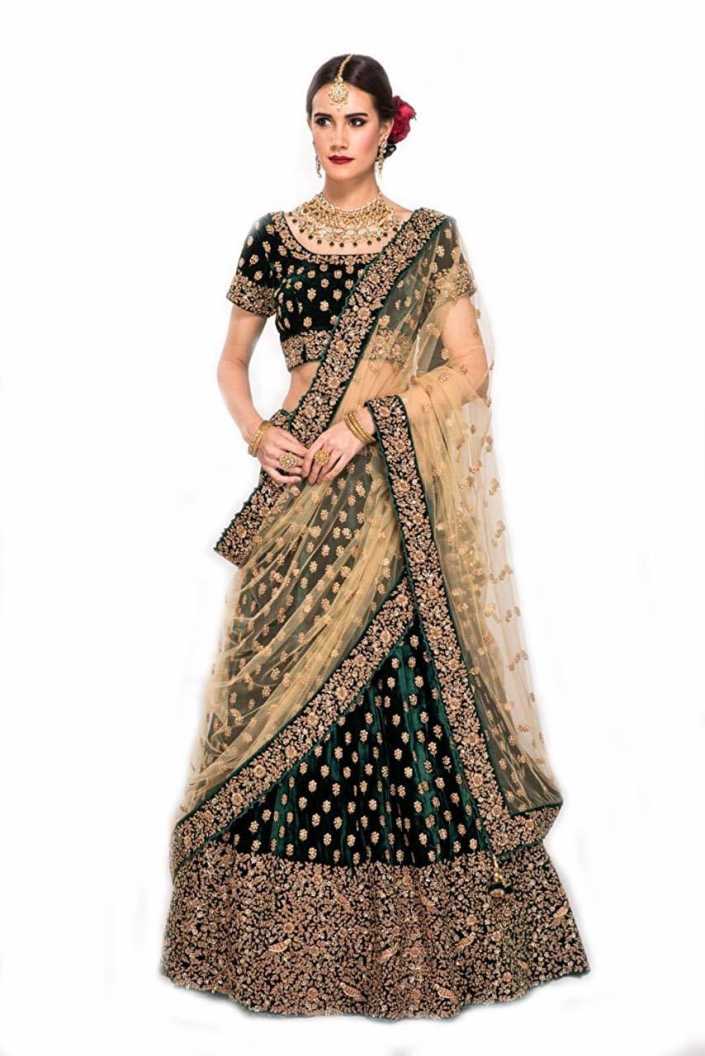 Indiansaari Present  Green Velvet lehengacholi for bridal