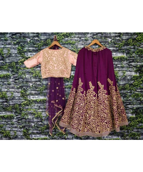 Eralook taffeta Jelly Pink  lehengha choli for women(free size, jellypink)