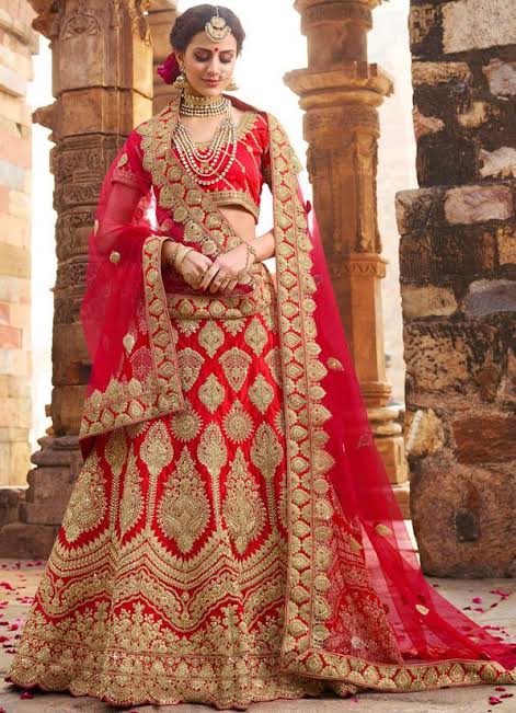 Indiansaari present Heavy Velevt Red Pavitra lehengha choli for women(free size, Multicolour)