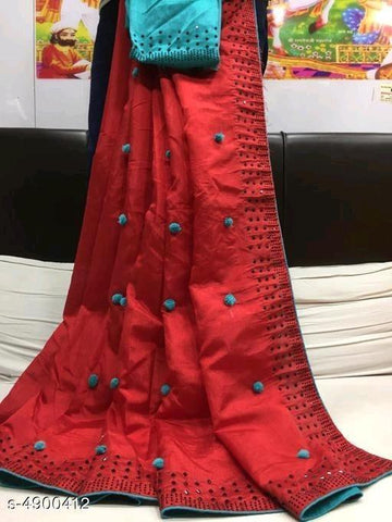 Indiansaari Present  Beautiful Zoya silk Pompom  saree for women